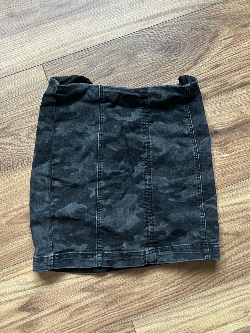 Free People Black/Grey Camo Denim Mini Skirt